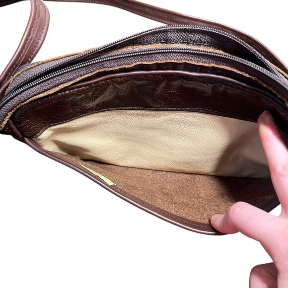 Chocolate Brown Leather Small Shoulder Baguette Bag Y2K 2010s Indie Boho Travel - Picture 4 of 8